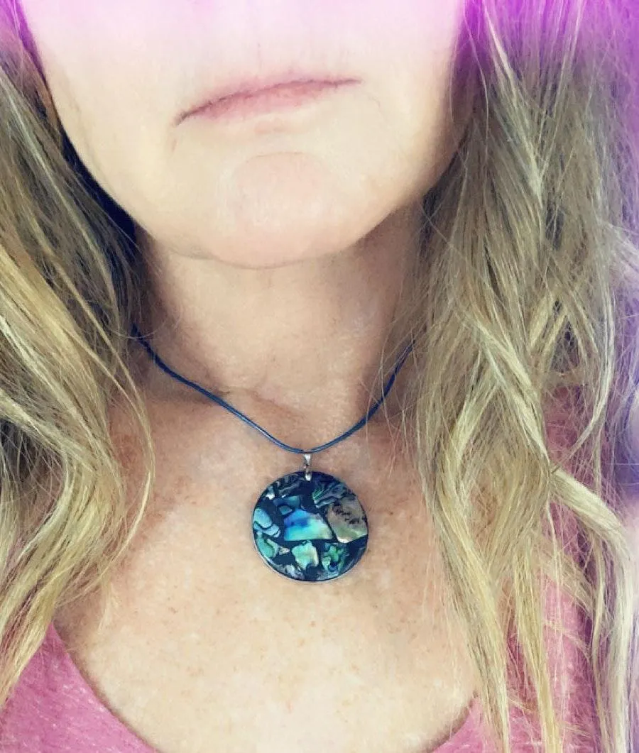 Natural abalone pendant on blue premium quality leather Multiple - Image 6