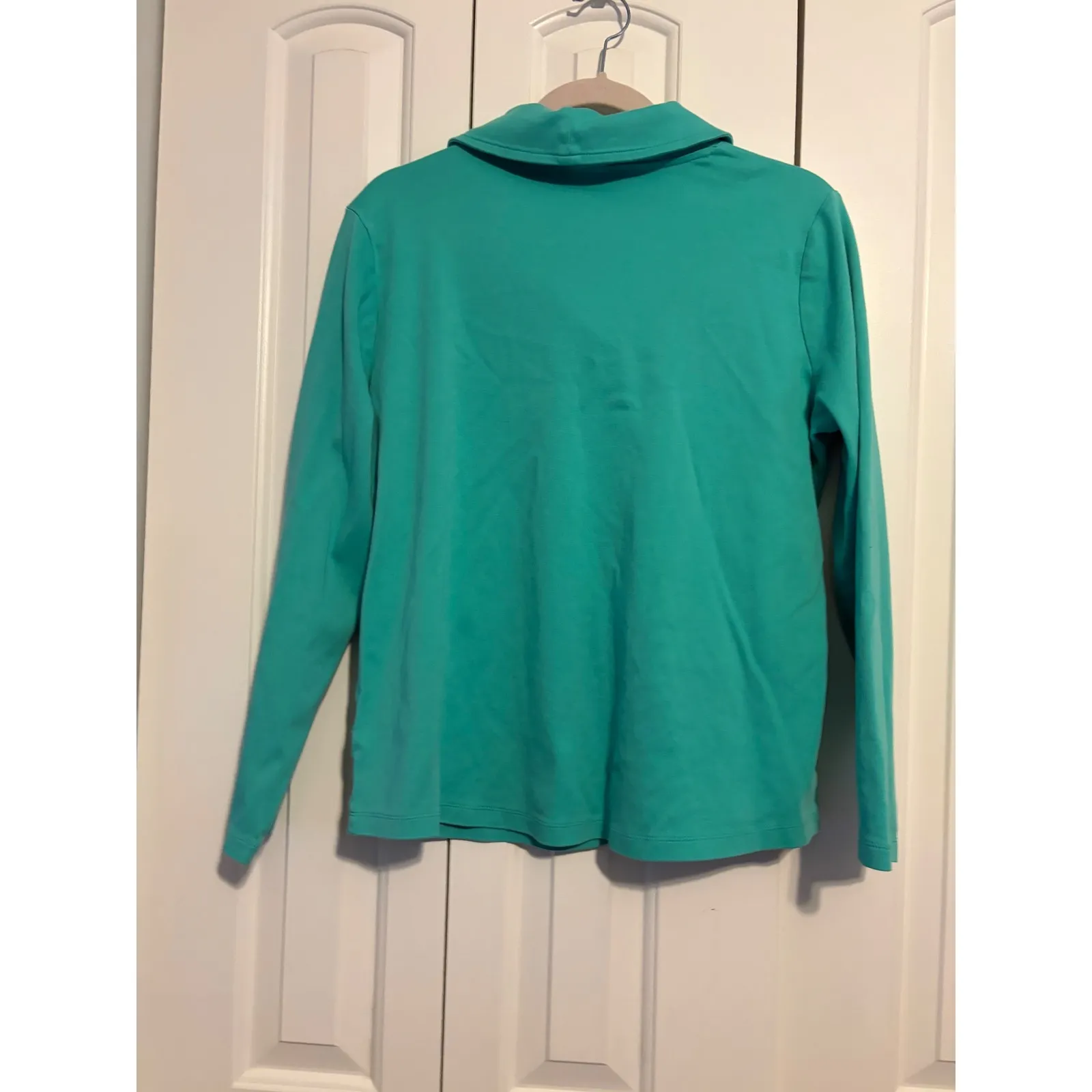 LL Bean Womens Turquoise Long Sleeve Shawl Collar Pullover Top XL REG Green - Image 5
