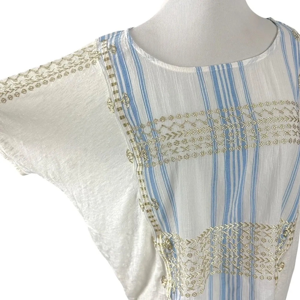 J.Crew Coastal Grandma Bohemian Embroidered Linen Oversized Boxy Tee Large Gold - Image 7