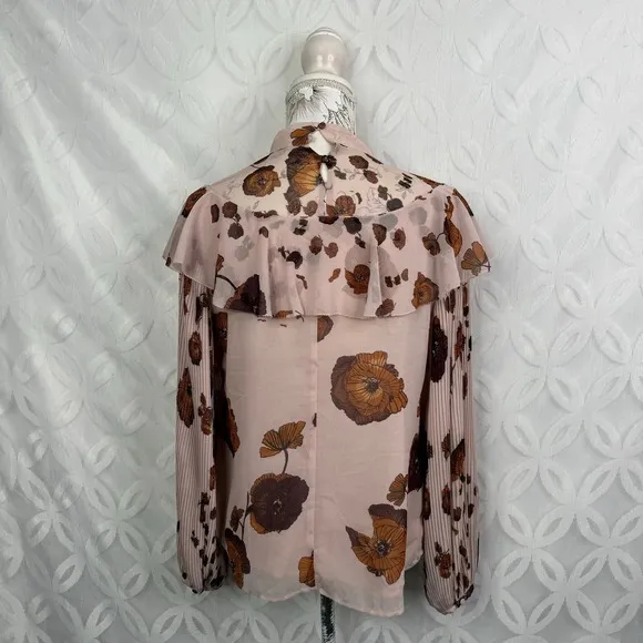 Chelsea28‎ Floral Long Sleeve Mock Neck Sheer Blouse Size M - Image 5
