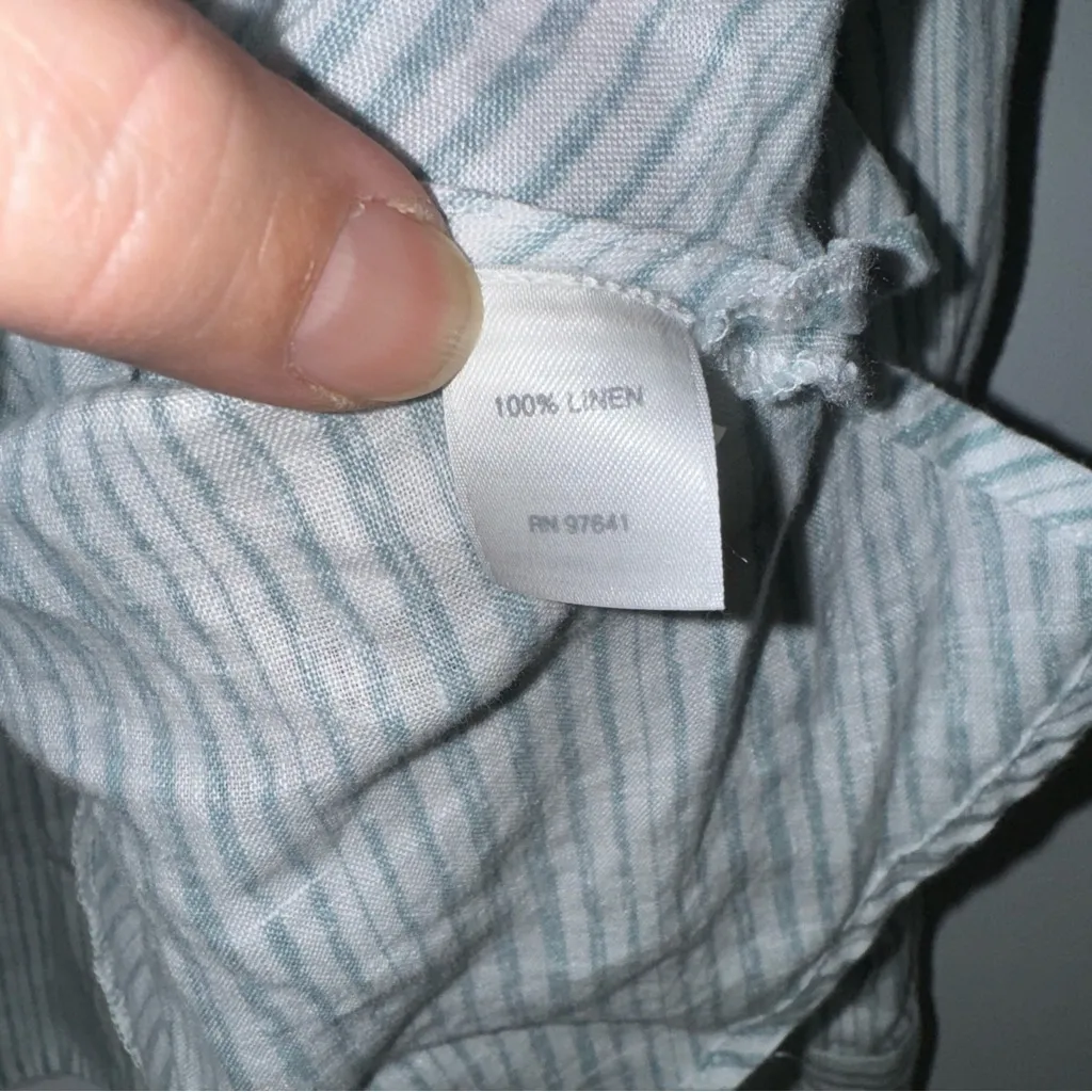 J Jill Love Linen XL Green White Stripe Collar Button Down‎ Tunic Linen Top CP - Image 4