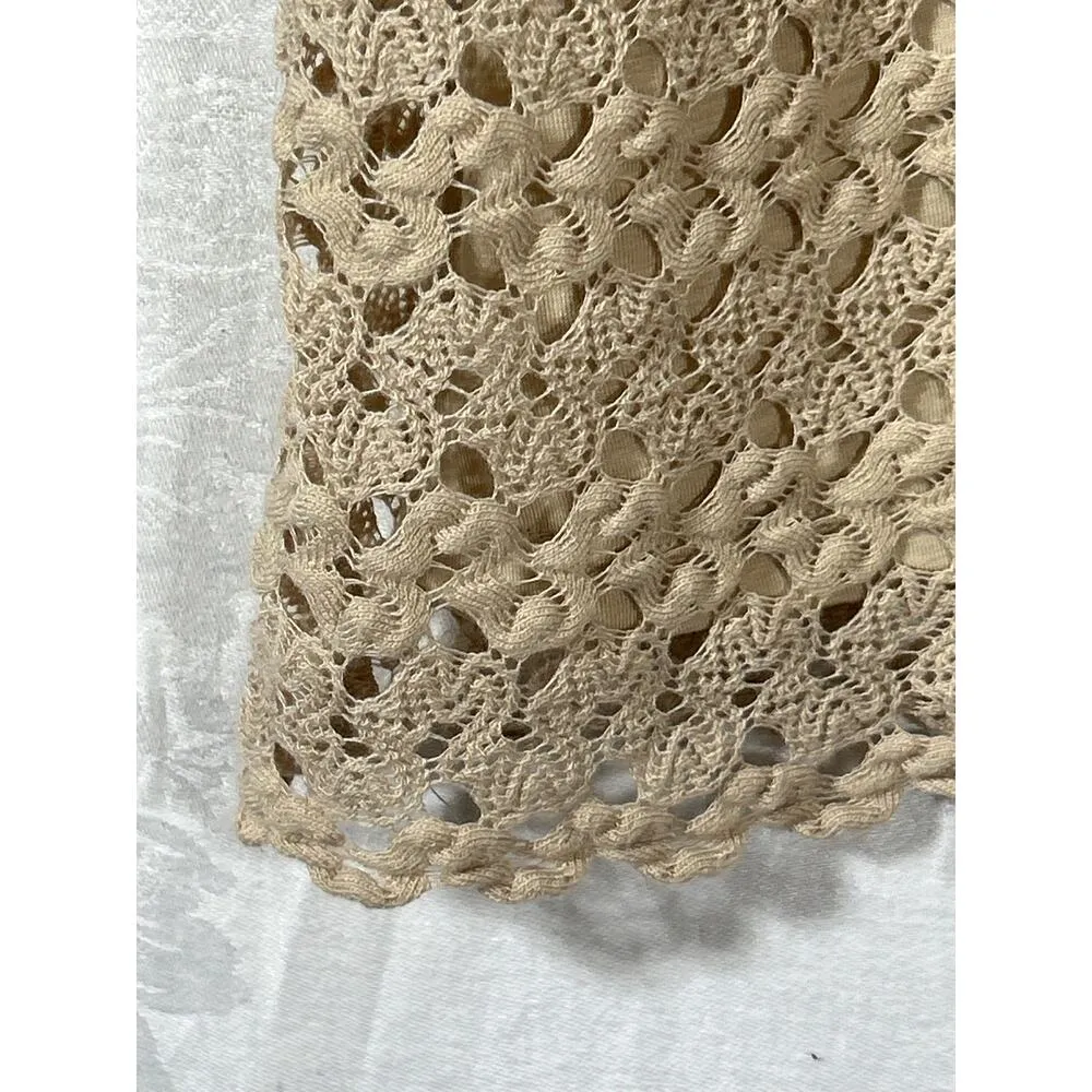 Free People Dress  XS Tan Crochet Lace Lined Cut Out Back Sleeveless Boho Hippie - Image 2