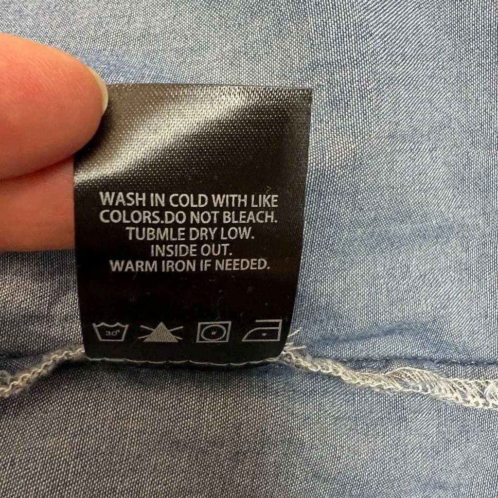 Nanette Lepore Dress Women 1X Blue Chambray Shift Rope Lace Up 3/4 Sleeve V-Neck - Image 9