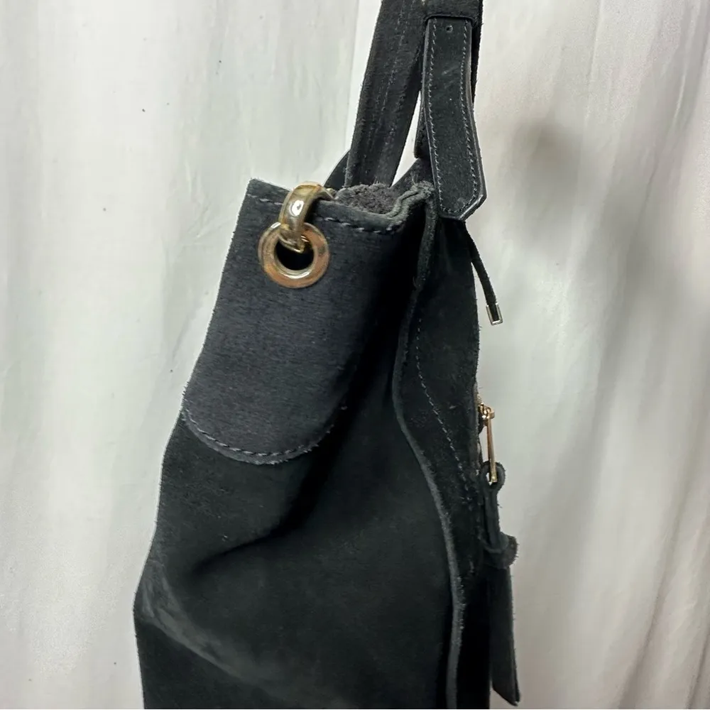 MNG Mango Black Suede Tote Crossbody Purse Bag Large 18x12” - Image 9