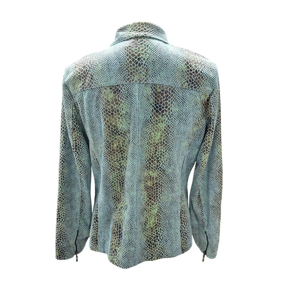 Dialogue Turquoise &  Lime Green Faux Snakeskin Jacket Gorgeous Color Sz M - Image 3