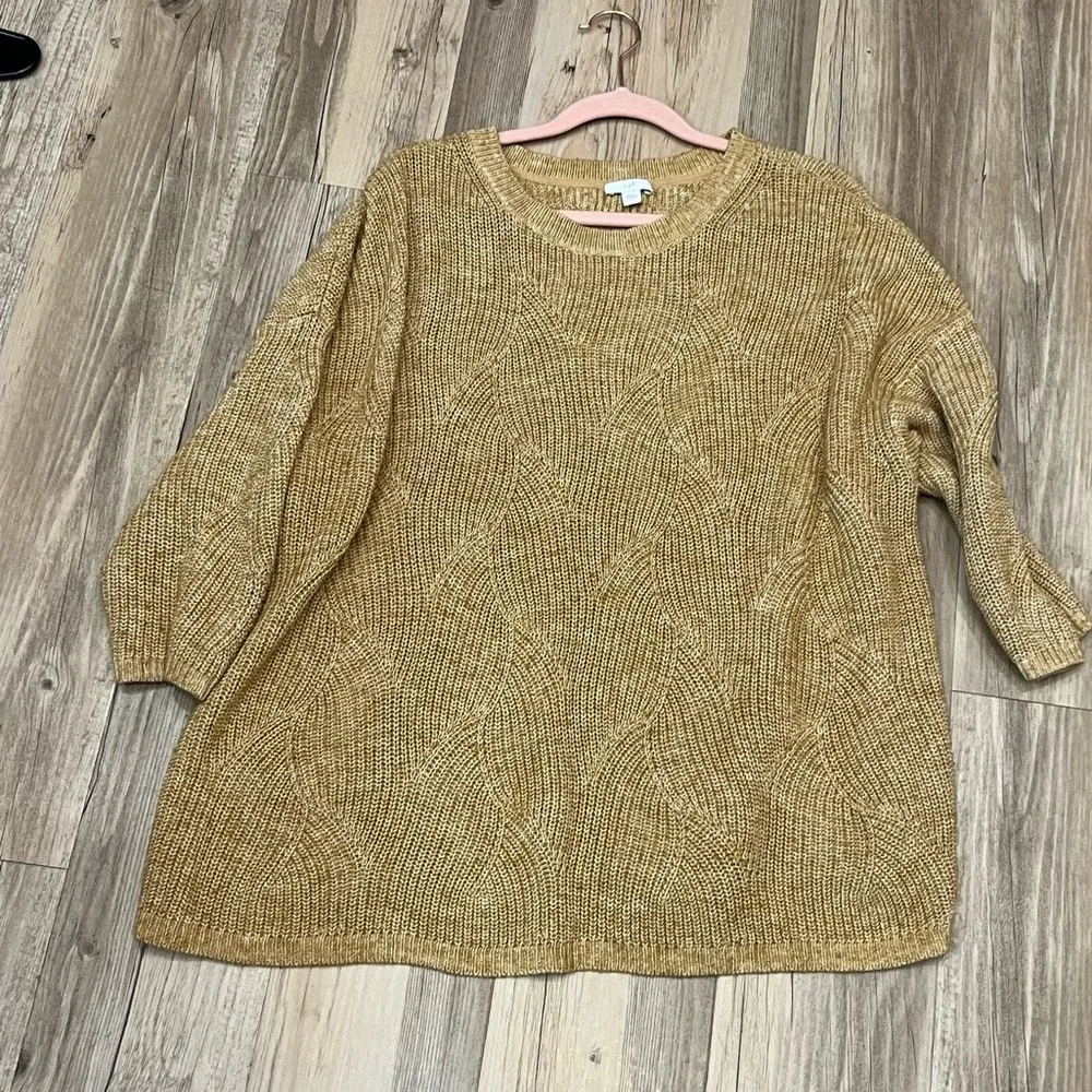 J. Jill Camel Tan Cotton Round Neck Chunky Knit Drop Sleeve Boxy Sweat… - Image 6