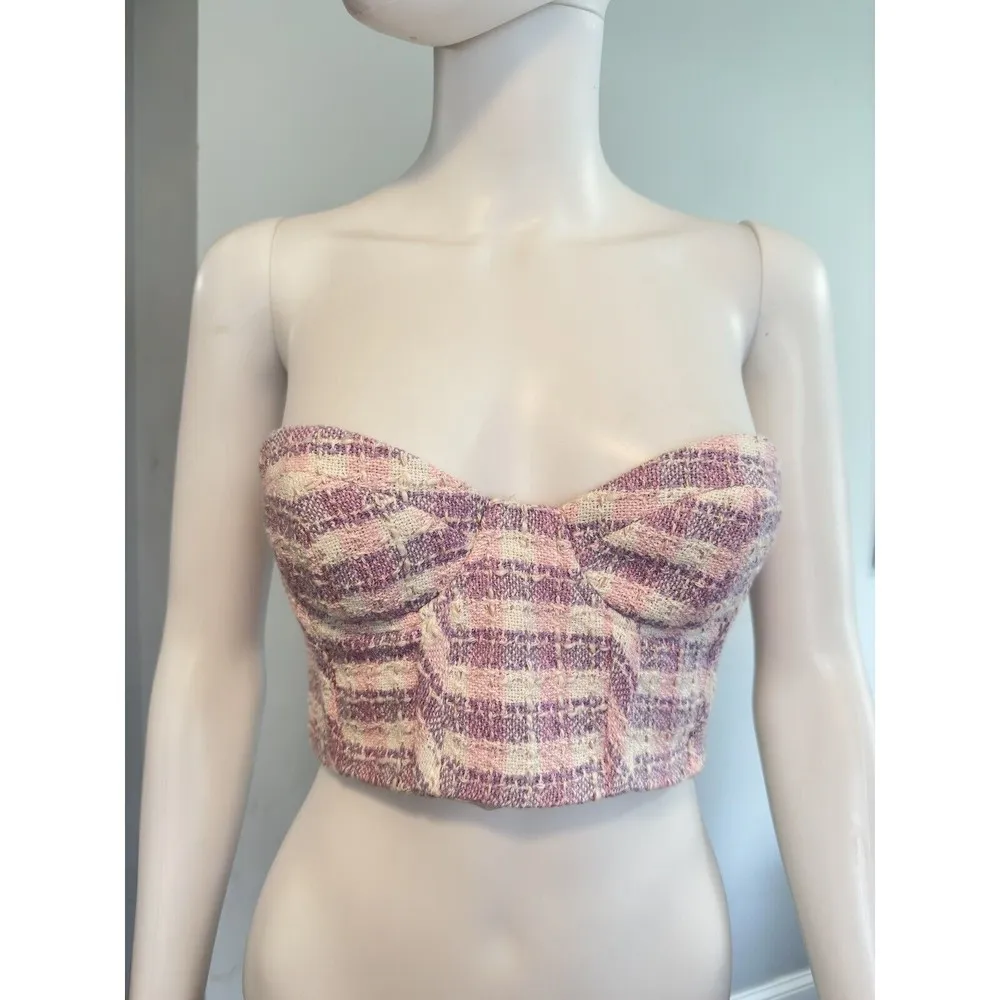 NEW Zara women's size S Pink And Purple Tweed Tube crop Top Size - Image 5