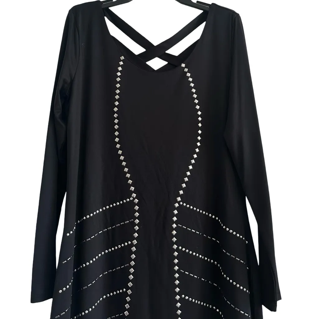 NWT Eloquii Elegant Fully Lined Black Dress with Silver Studded Front Design - Image 2