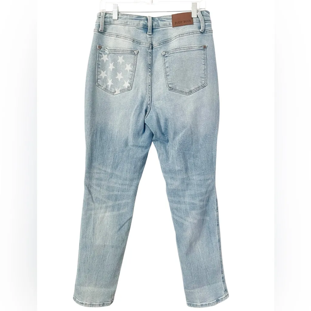 Judy Blue Star Bright Light Wash Distressed Boyfriend Fit Jeans Size 9/29 - Image 2