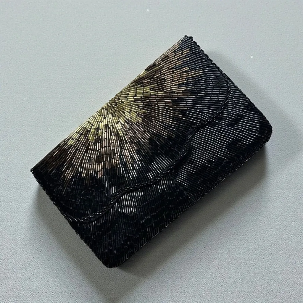 Vintage La Regale Black/Gold/Bronze Beaded Evening Clutch Hong Kong - Image 1