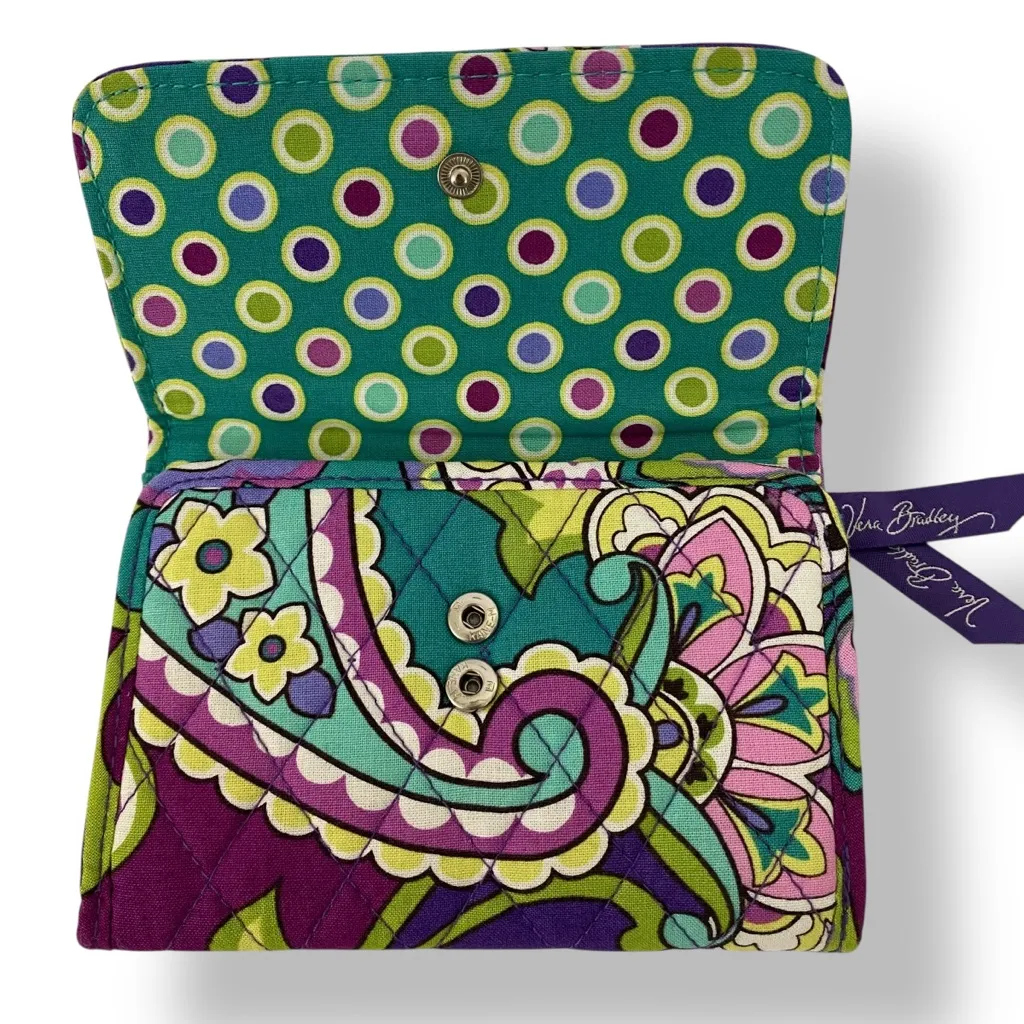 Vera Bradley Heather Floral Trifold Wallet 💜 Purple Green Quilted Cotton - Image 3