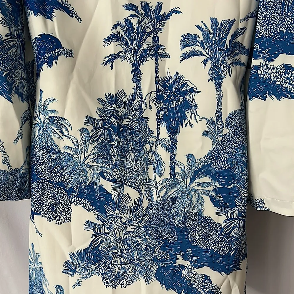 Mestiza NWT Gorgeous Cream/Blue Palm Tree 3/4 Bell Sleeve Mini Dress **Size XS** - Image 4