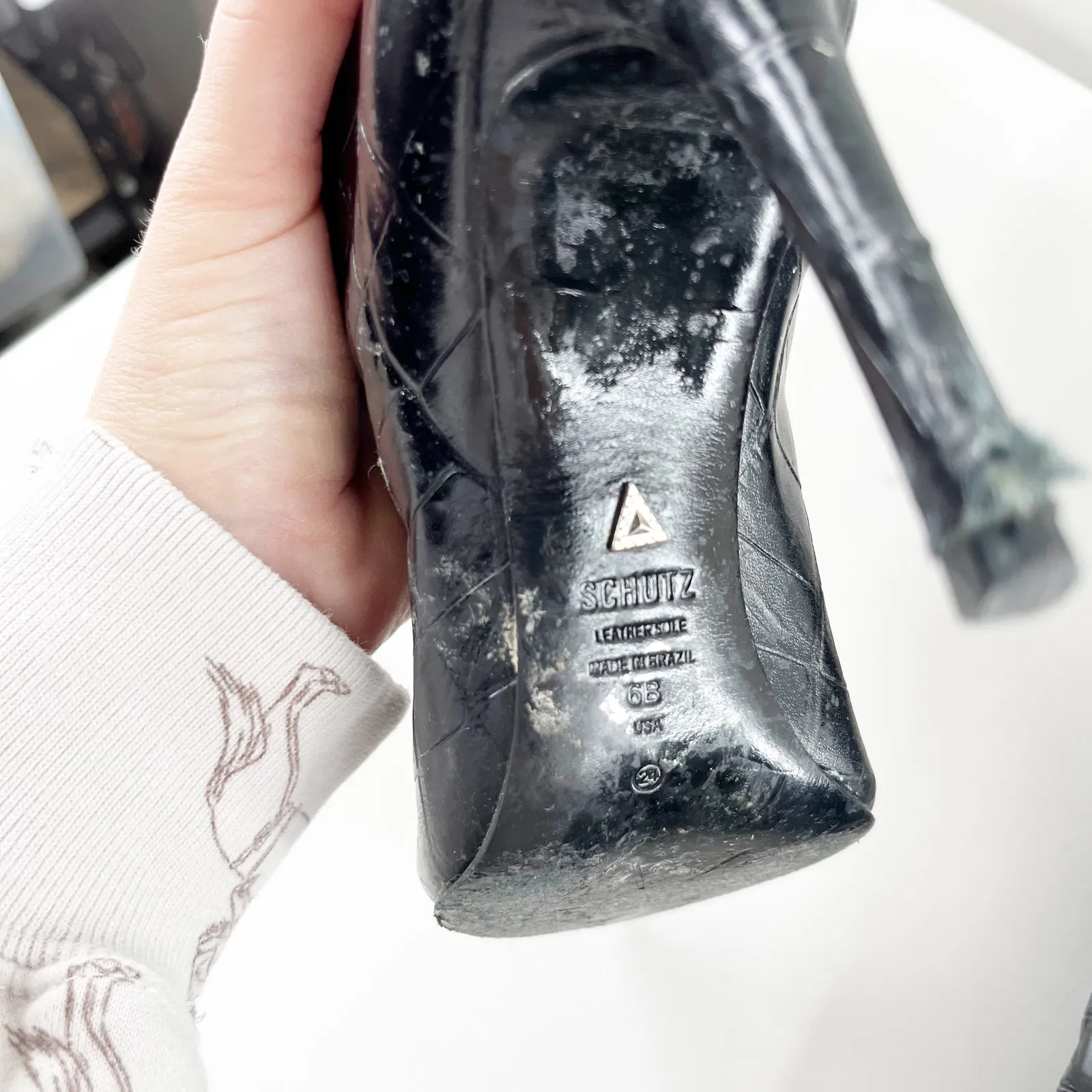 Shutz Maryana Knee High Croc Embossed Stiletto Heel Boots Black 6 - Image 4