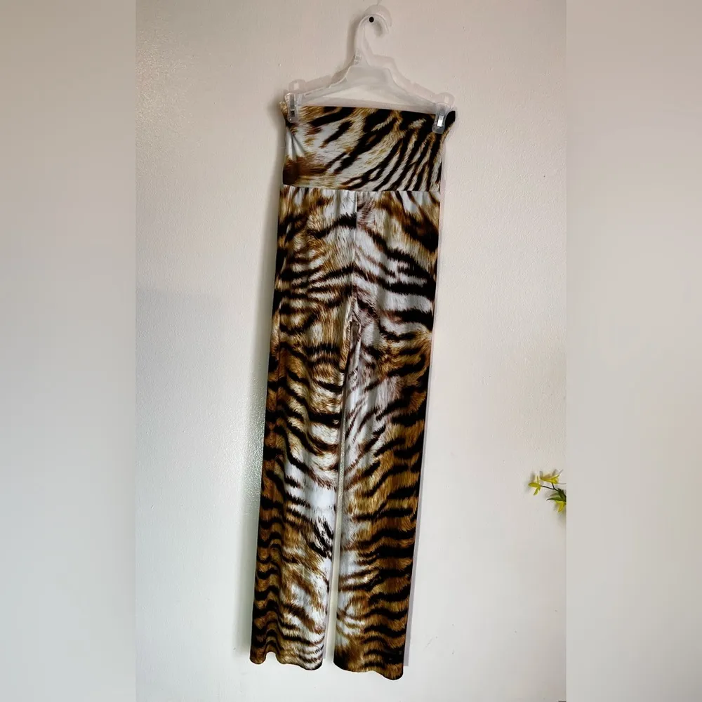 Luz women wide leg pants animal print high rise size M Brown Size M - Image 4