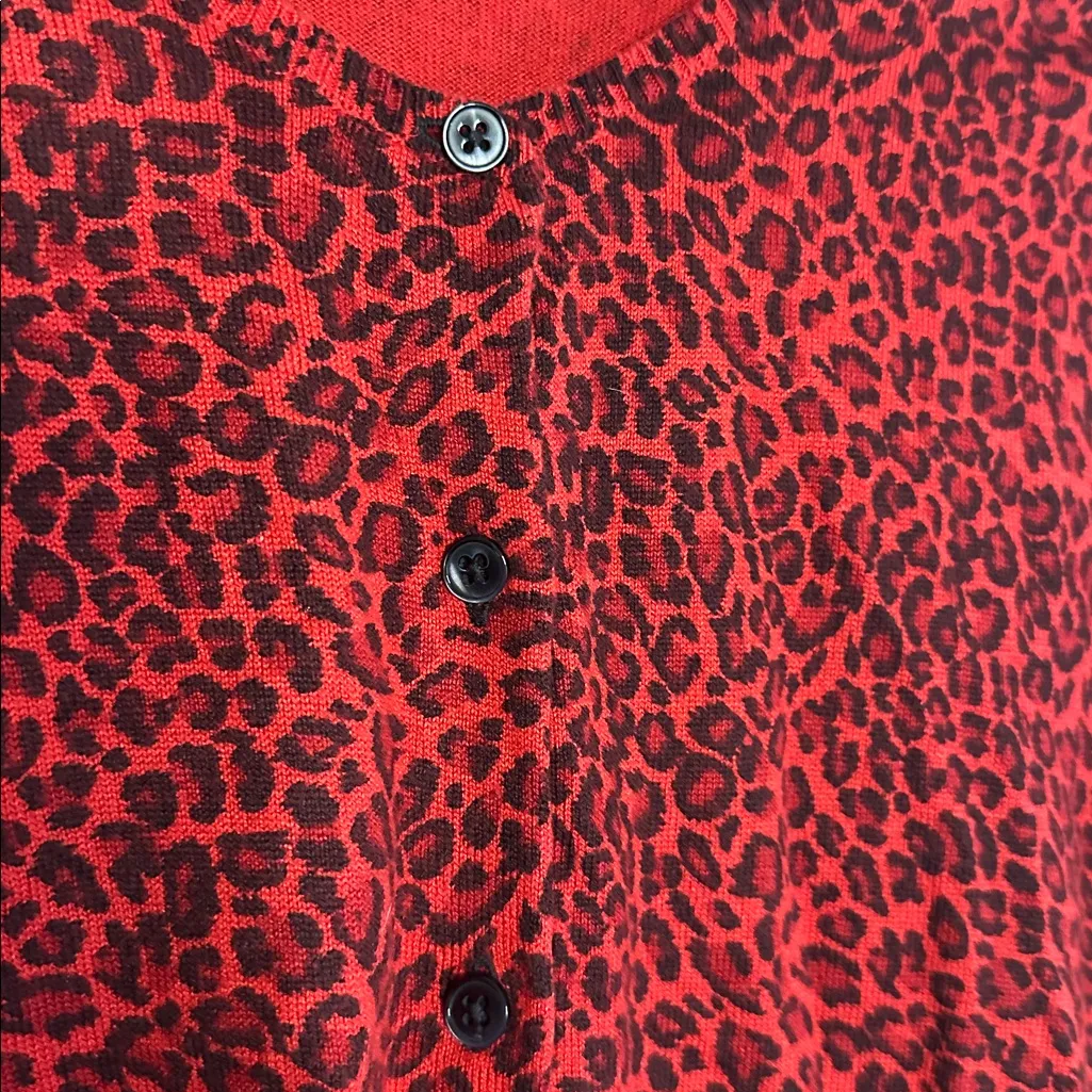 Ann Taylor Red Cheetah Animal Print Cardigan Sweater Silk Cashmere Medium Fall - Image 6