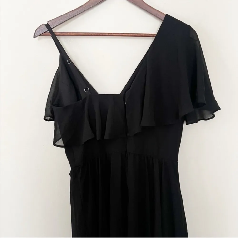 Dress The Population Claudia Dress Black Ruffle V-neck Flowy Midi Size Small NEW - Image 8