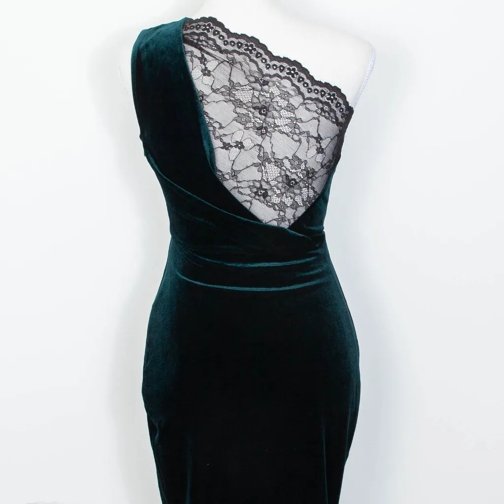 Lulus All The Luxe One Shoulder Green Velvet Lace Mini Tulip Dress Womens XS‎ - Image 7