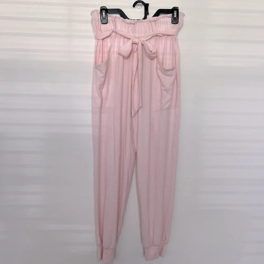 𝅺GIBSONLOOK fleece Joggers paperbag pants pink MEDIUM Cozy Pockets NEW - Image 2