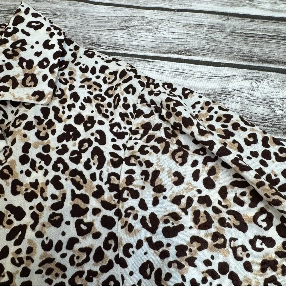 Vine & Love Women's Animal Print Collared Blouse L LG Large Cream Brown Cheetah - Image 5