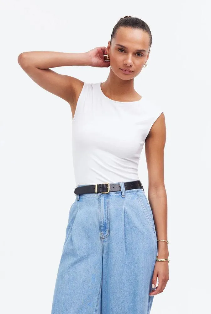 NEW Madewell Scoopneck Cap Sleeve Tee Top Cotton Stretch Jersey White Basics S - Image 2