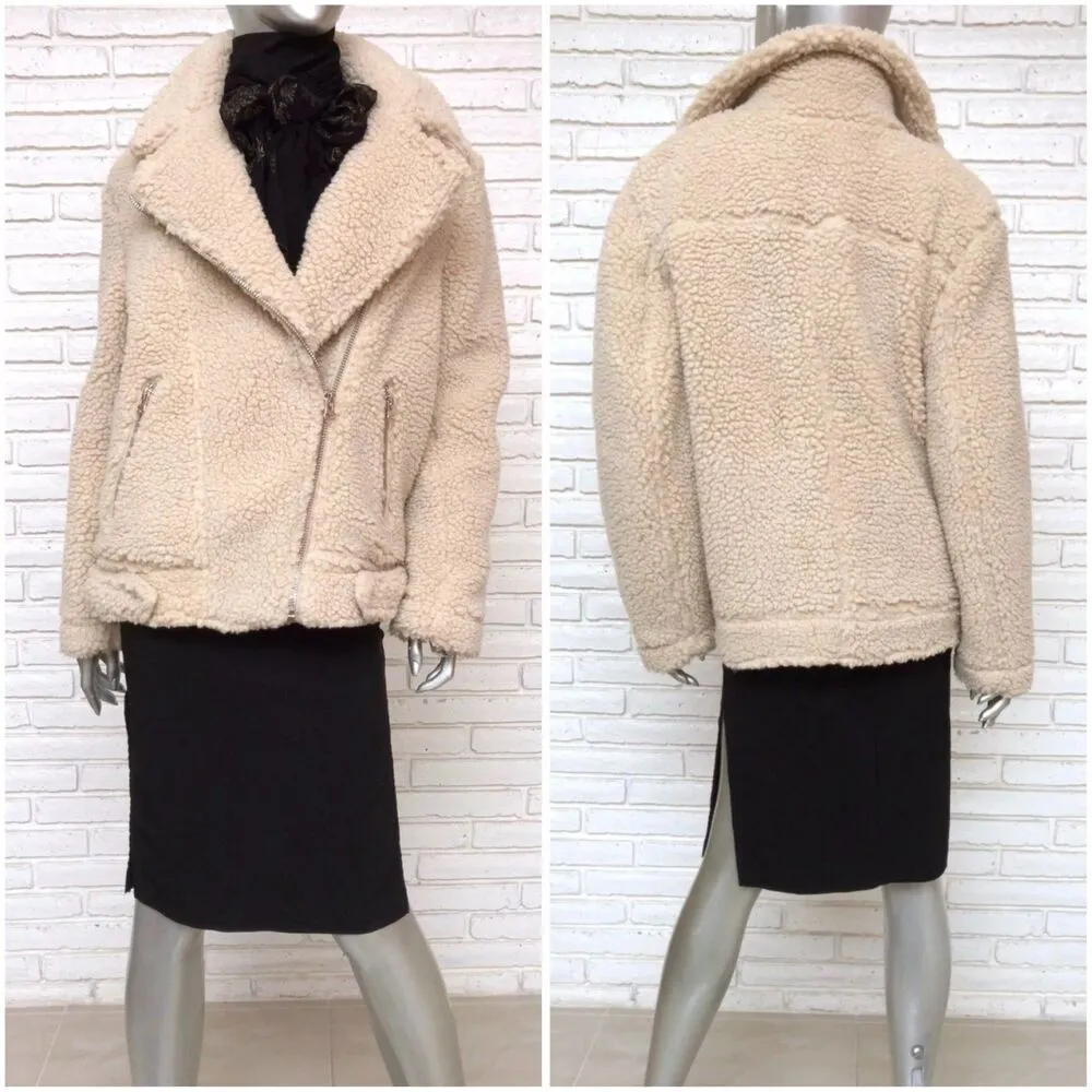 H&M Divided Teddy Sherpa Longline Moto Jacket - Image 3