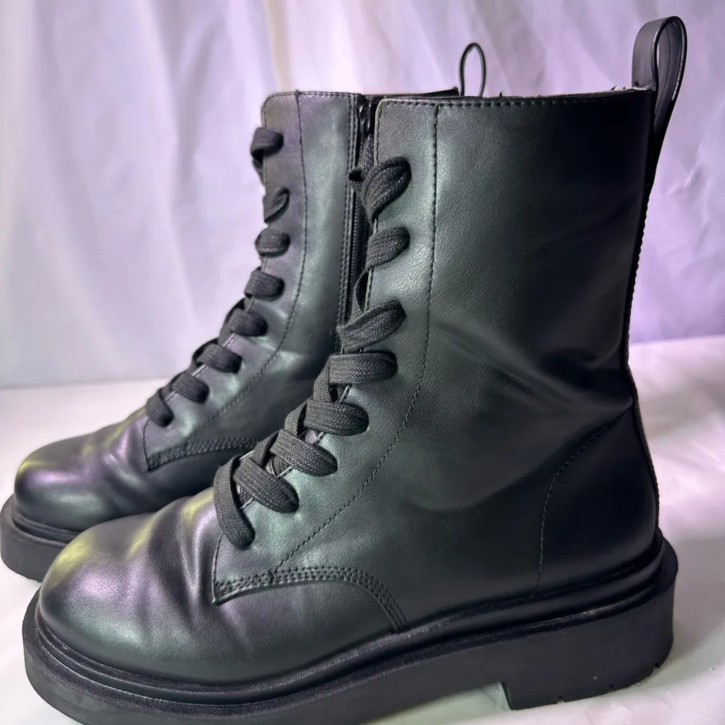H&M Black Combat Lace-Up Boots - Image 5