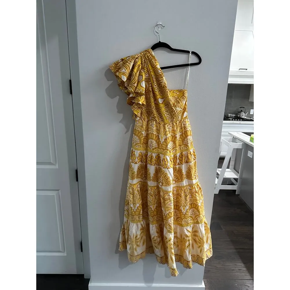 Farm Rio Yellow Ainika Tapestry One Shoulder Maxi Dress - Image 7