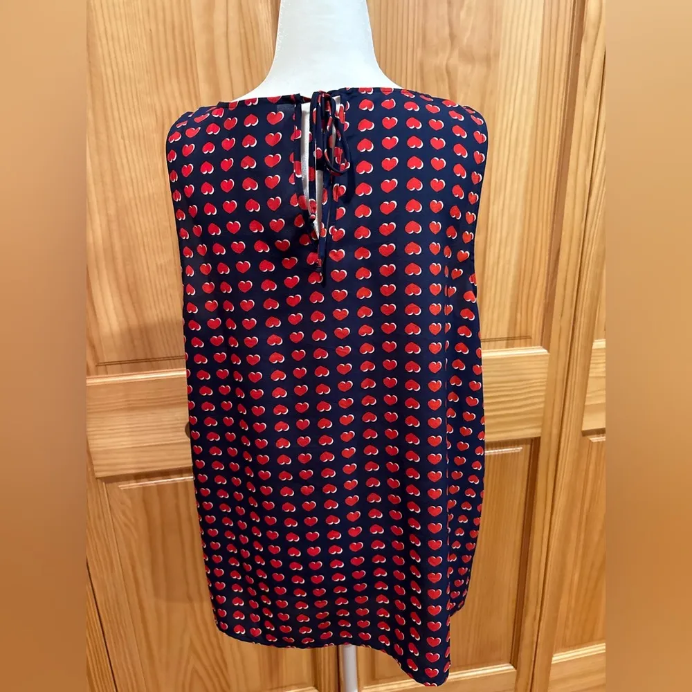 Cynthia Rowley Navy Blue Red Hearts with white shadowed hearts Tank Top Blouse. - Image 2