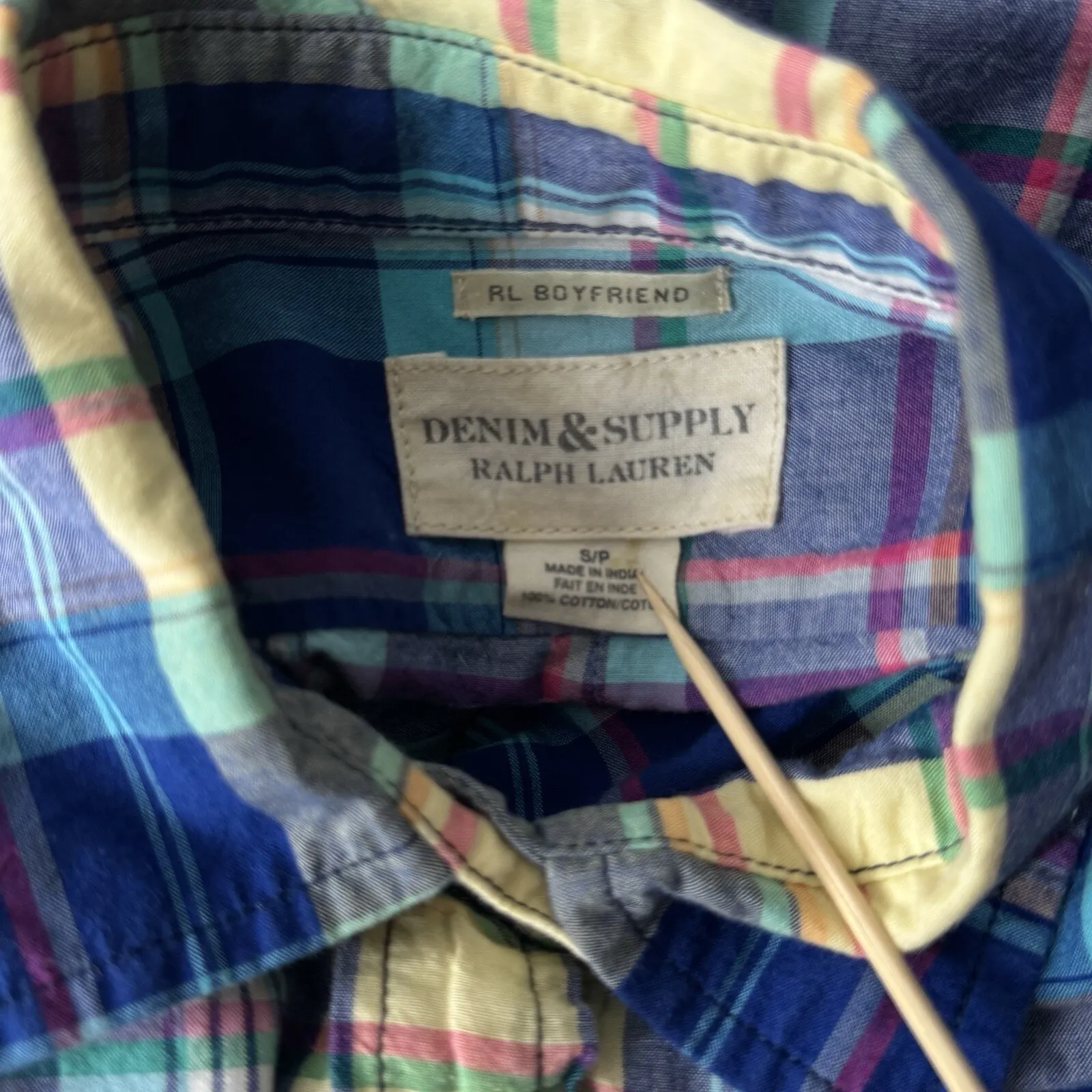 Ralph Lauren Denim &‎ Supply Shirt Womens Small Blue Yellow Plaid Boyfriend Fit - Image 6