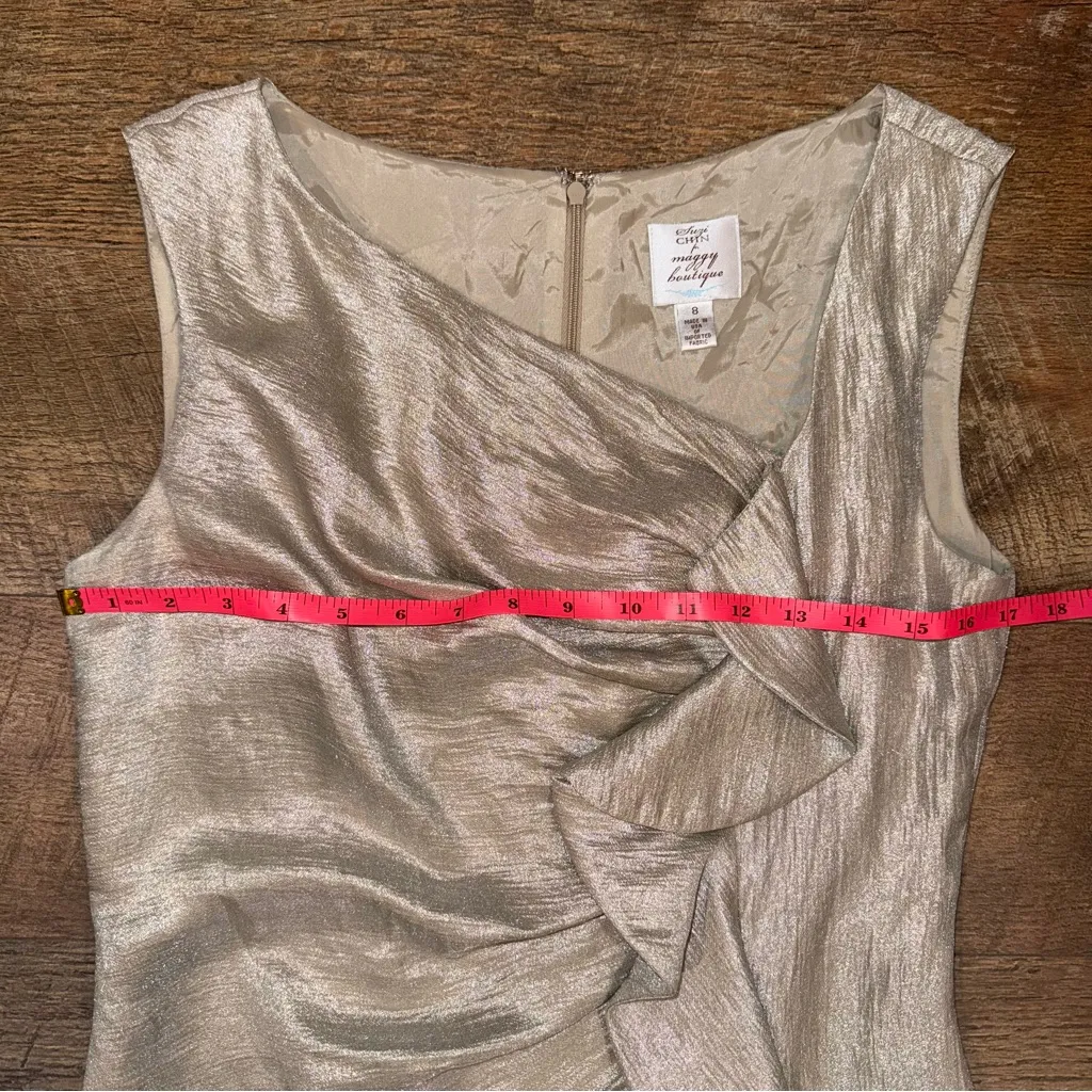 Suzi Chin for Maggy Boutique Asymmetrical Ruffle Cocktail Occasion Gold Dress Size 8 - Image 14