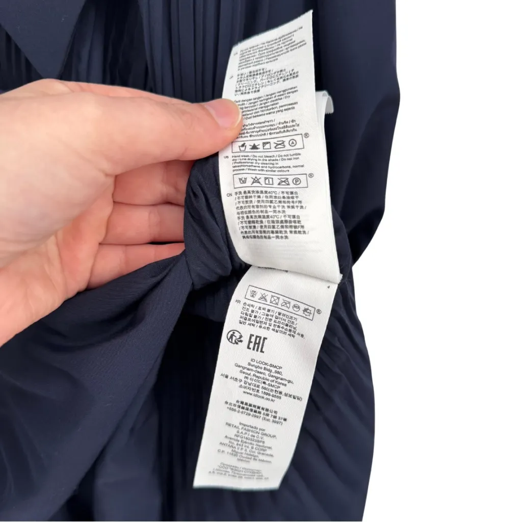 Maje Rocking Point Collar Puff Sleeve Mini Dress Navy Blue 40 Large Pleated - Image 10