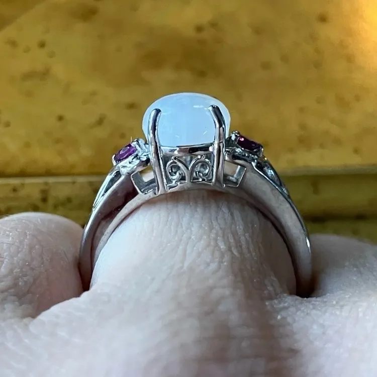 Rainbow Moonstone Garnet Sterling Silver Ring Size 7 - Image 2