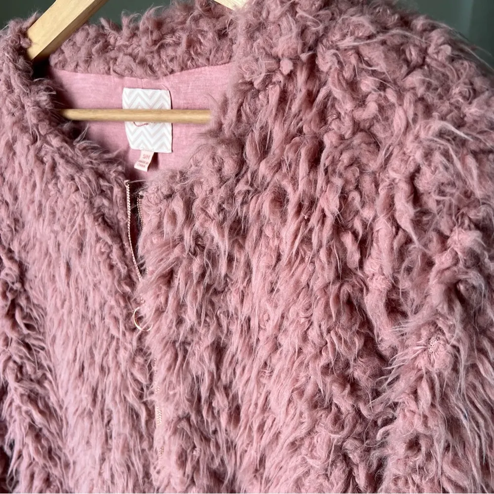 Candies Pink Fluffy Cropped Full Zip Retro Jacket Furry Shag Coat Size S - Image 7