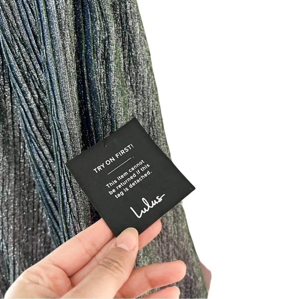 NWT LULUS Stop the Show Blue Glitter Skater Mini Criss Cross Evening Dress Sz XS - Image 7