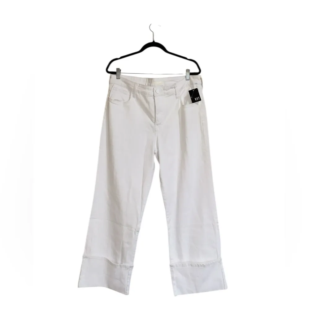 NWT Kut from the Kloth Charlotte High-Rise Wide-Leg Cuffed Jeans White SZ-14 - Image 4