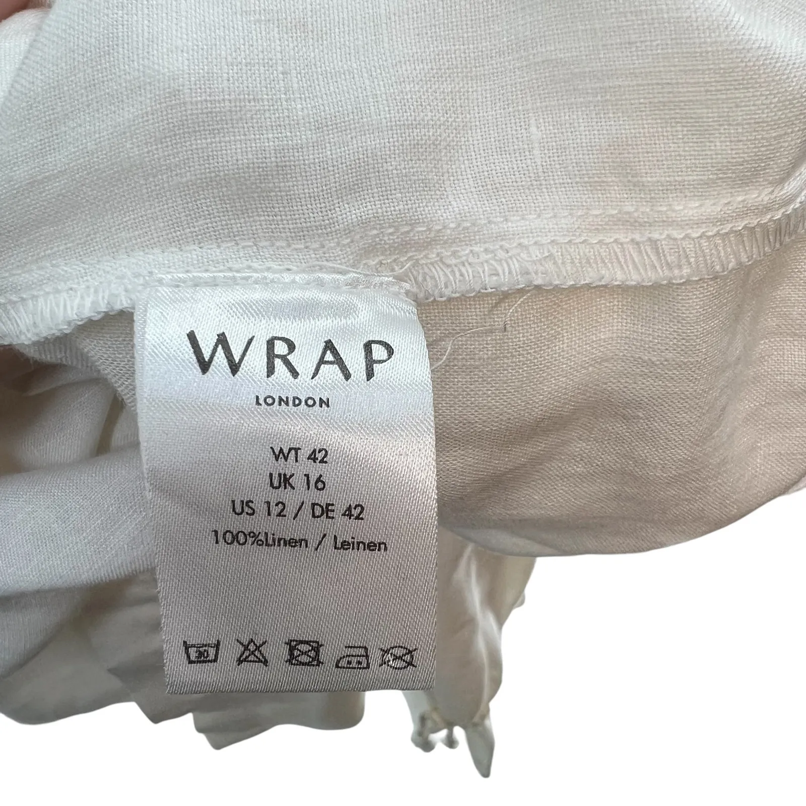 Wrap London Peasant Top Blouse Long Sleeve Ruffle Linen White Size US 12‎ - Image 10