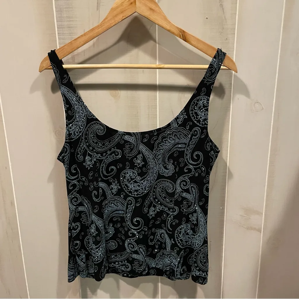 Vintage 90s sparkle swirl slinky scoop neck tank top cami jersey knit holiday - Image 4