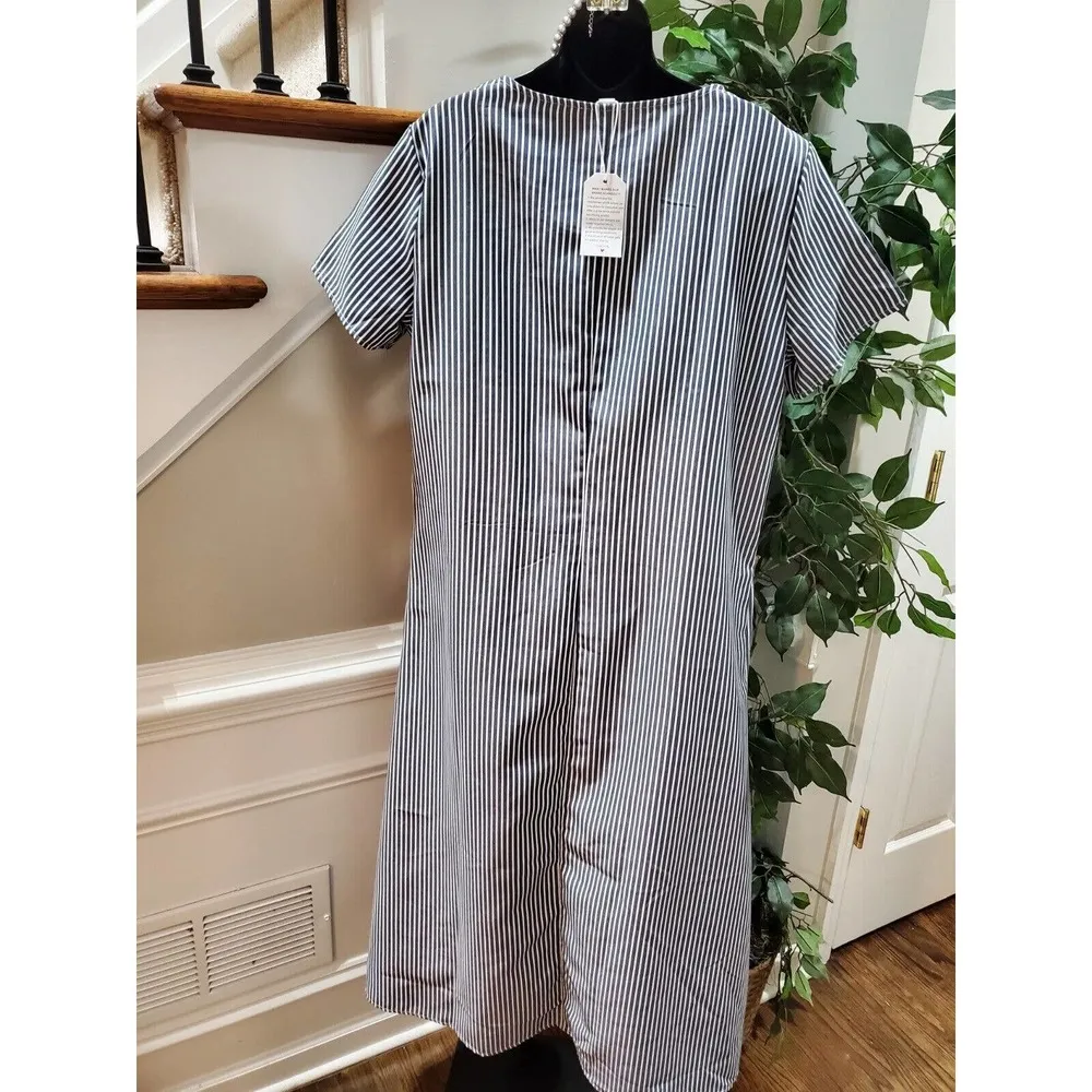 Women's Blue/White Striped Polyester Round Neck Short Sleeve Long Maxi Dress XL - Image 6