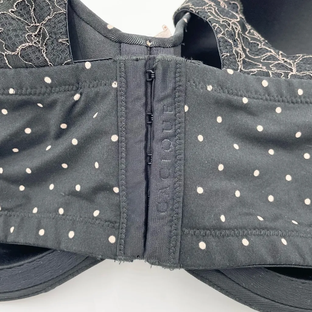 Cacique Lightly Lined Balconette Bra Women's Size 42F Black Polka Dot Underwire - Image 6