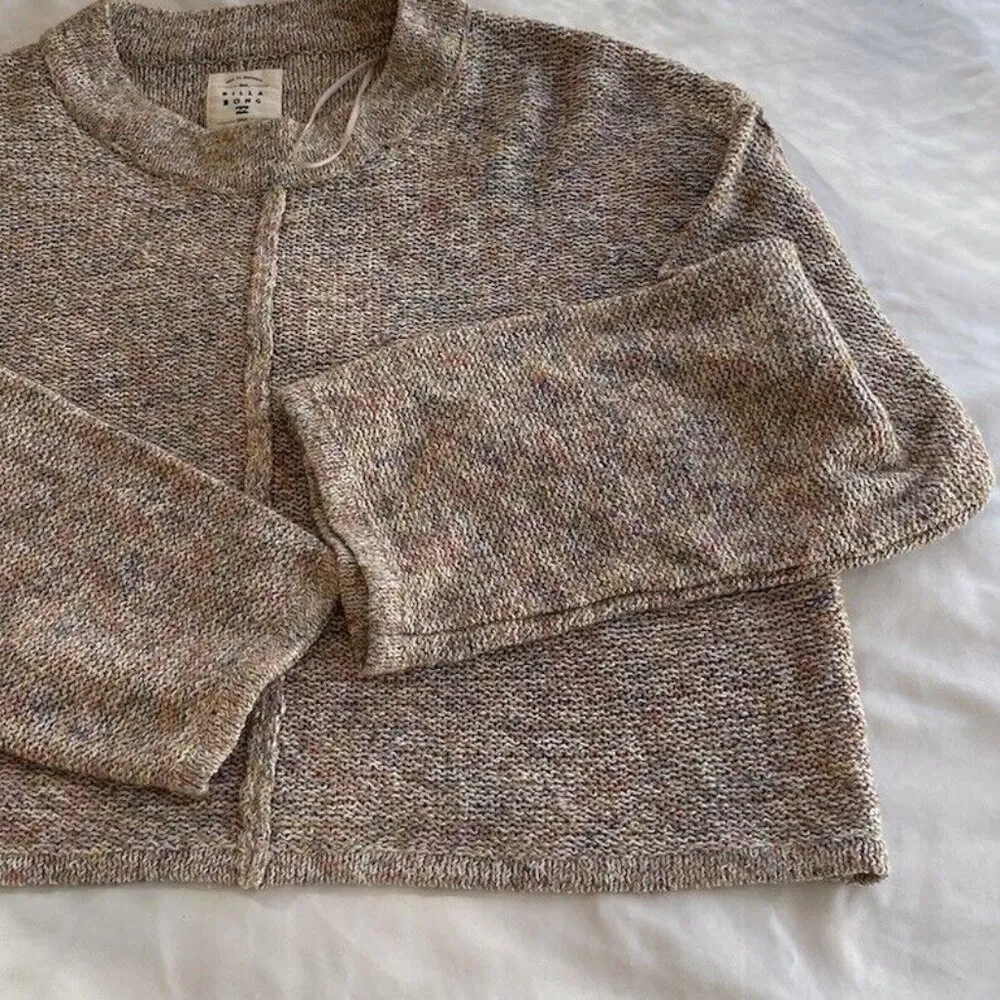 Billabong Loose Knit Women’s Sweater Shirt Size Small Crop Multicolor Pink/Peach - Image 2