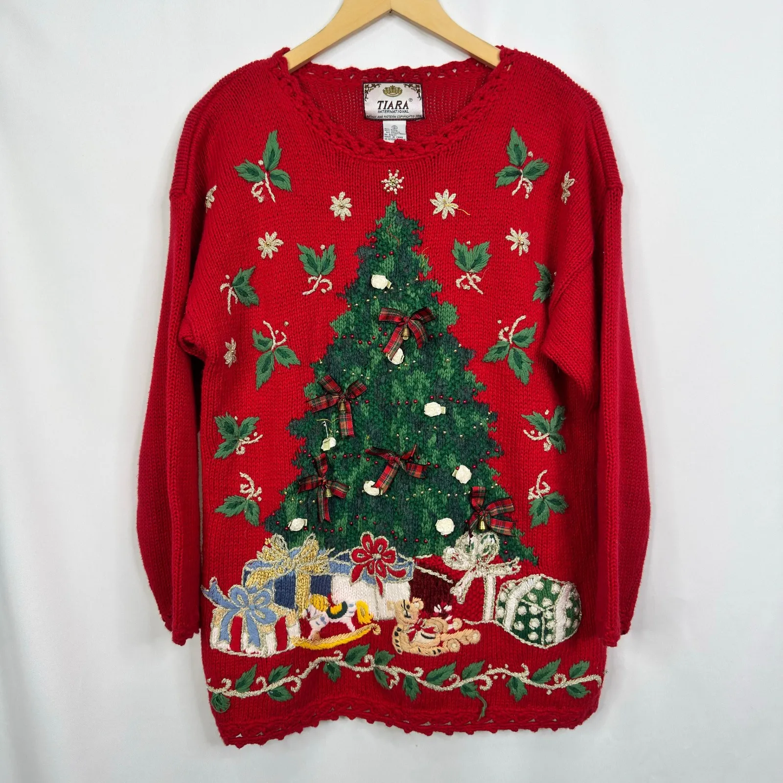 Tiara International Red Christmas Tree Sweater Womens Size S Ugly Sweater - Image 9