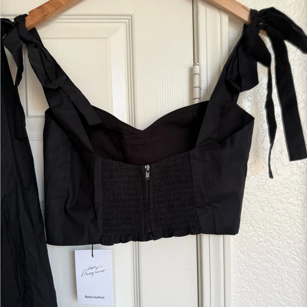 NWT Reformation Magnolia Two Piece Skirt Set Midi Skirt And Top Size 8 Black - Image 6