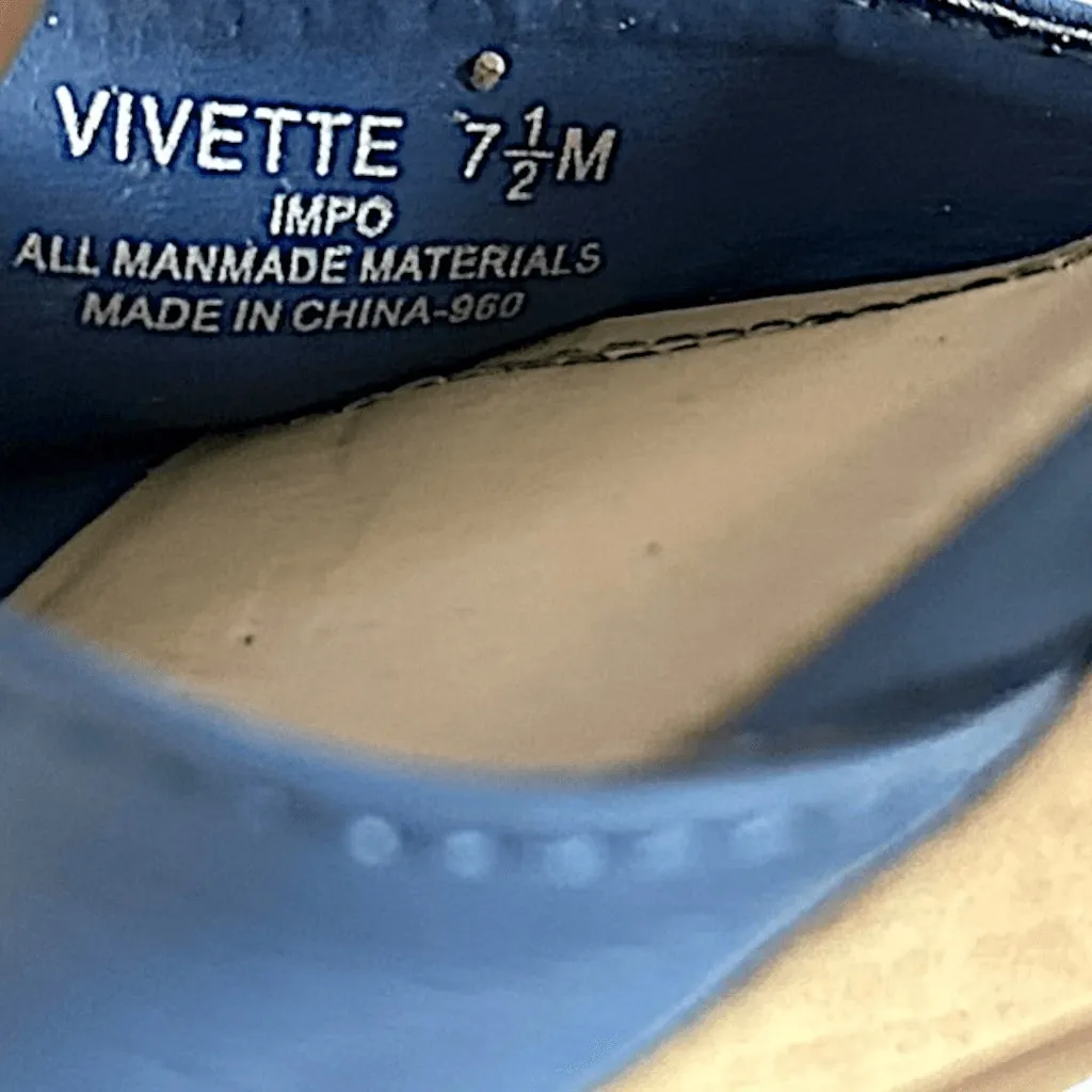 Vivette Impo Wedge Sandals Womens Size 7.5M Strapping Silver Buckle 3" Heel - Image 4