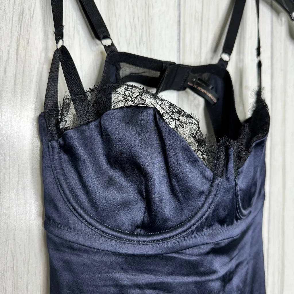 NWT Kiki De Montparnasse La Reve Lace Inset Silk Slip Dress size L Large Blue - Image 4