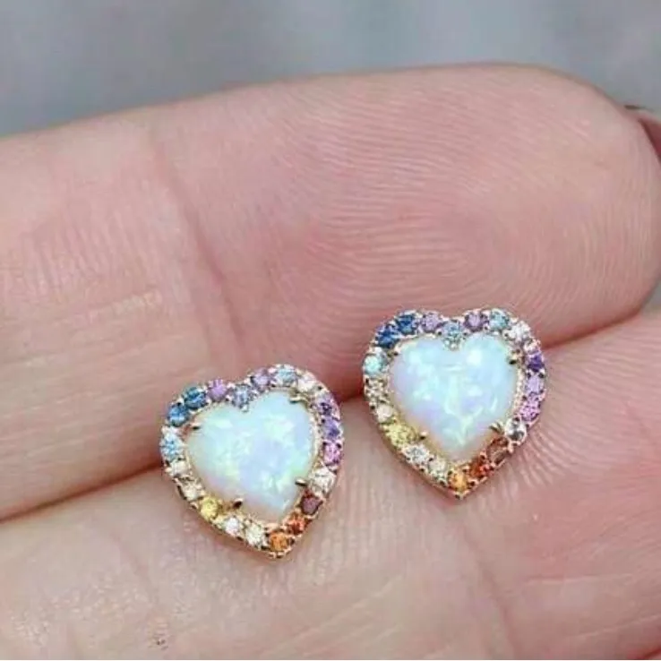 NWOT Heart Opal Earrings with Rainbow Gems - Image 3