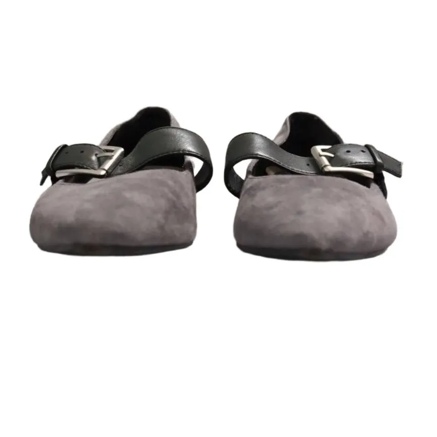 Aerosoles Grey Final Score Mary Jane Buckle Strap Comfort Suede Ballet Flats 6.5 Black - Image 3