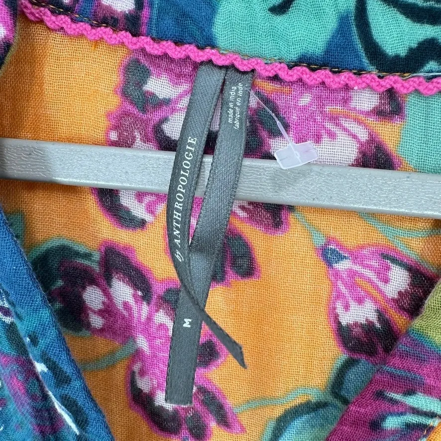 Anthropologie Tiered Midi Dress Floral Print Orange Green Blue Boho Gauzy Resort - Image 5