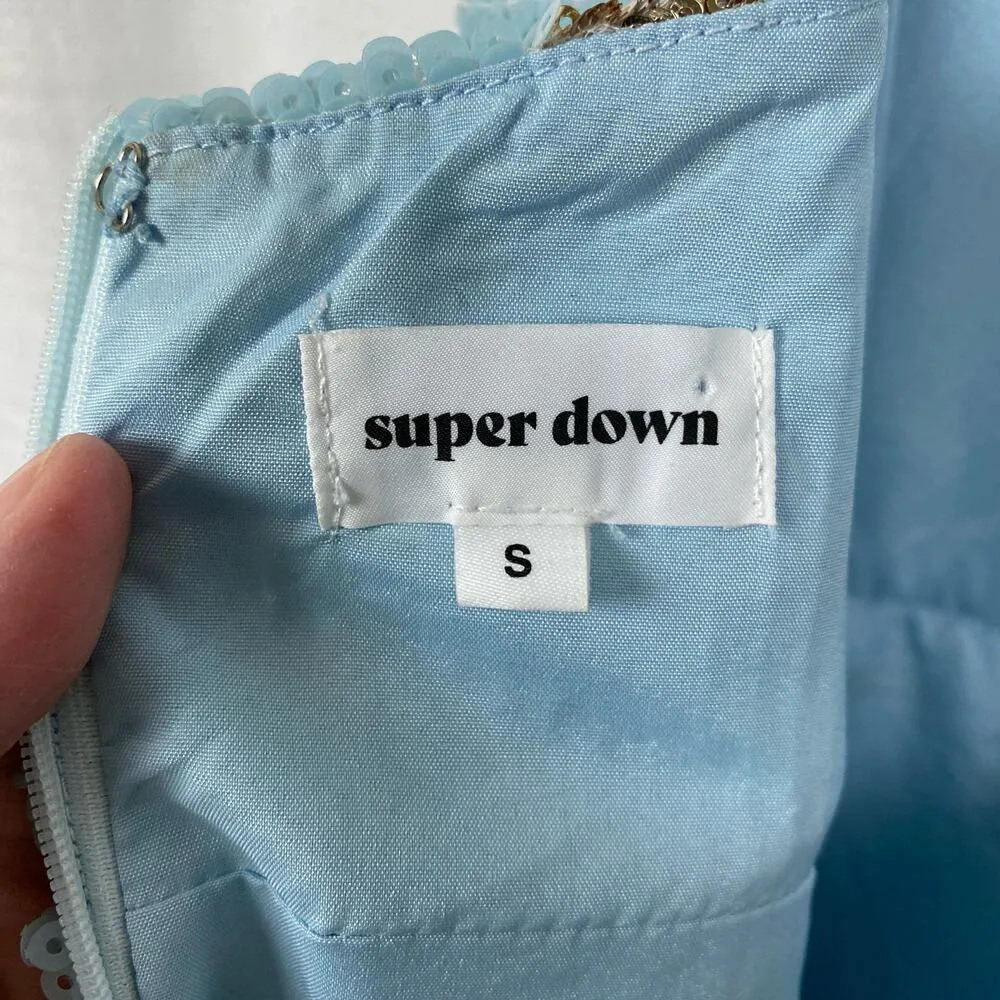 Revolve Superdown Blue Star Print Sequin Dina Mini Dress Sz.S - Image 8