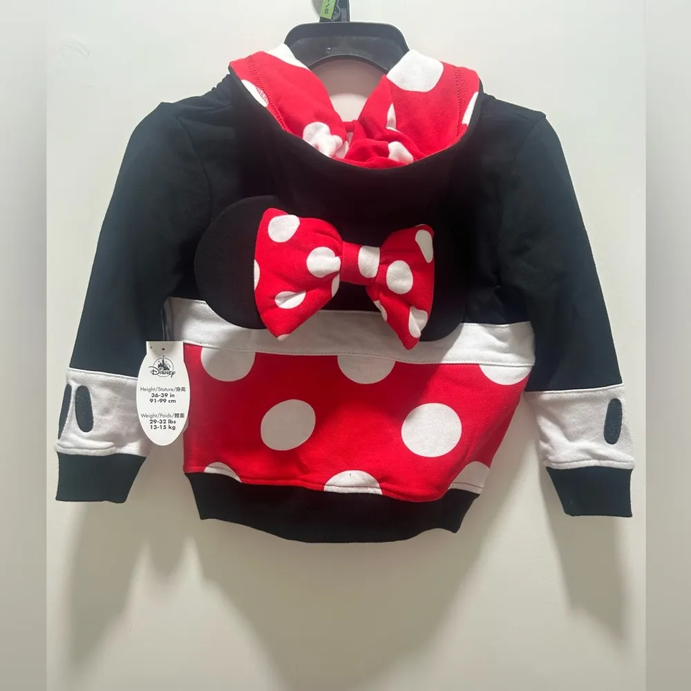 Disney Parks Minnie Mouse Zip Up Hoodie Jacket Minnie Ears & Plush Bow Size XXS - Image 4