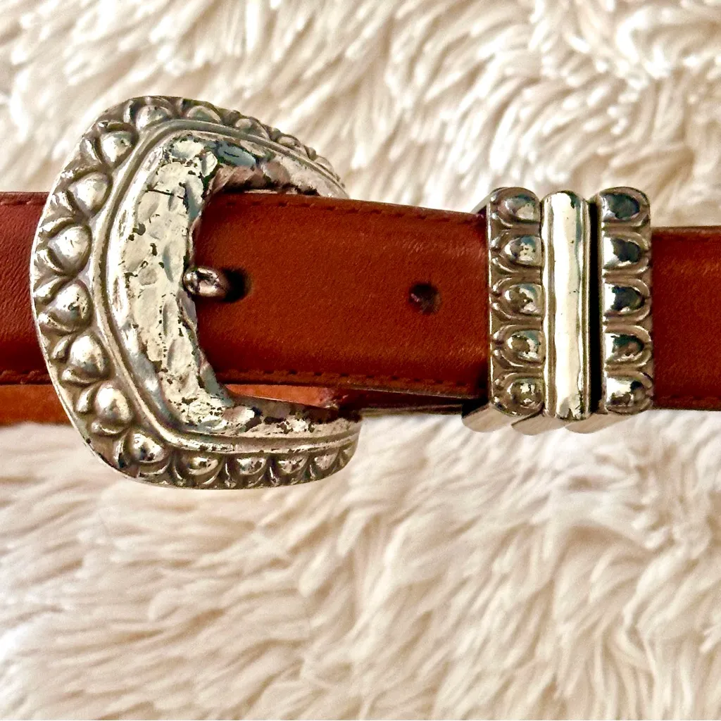 Brighton Vintage Leather Belt with Silver Accents - Image 4